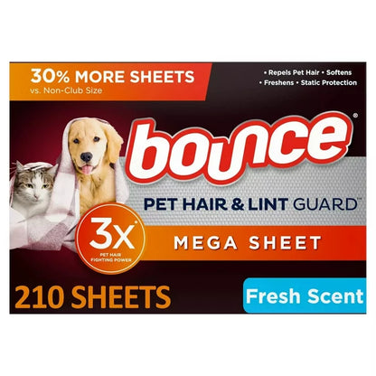 Bounce Pet Hair & Lint Guard Mega Dryer Sheets, Fresh Scent (210 ct.)